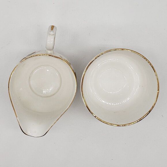 Queen Anne Vintage White Bone China Yellow Roses Ribbed Cream and Sugar Set - Picture 4 of 9